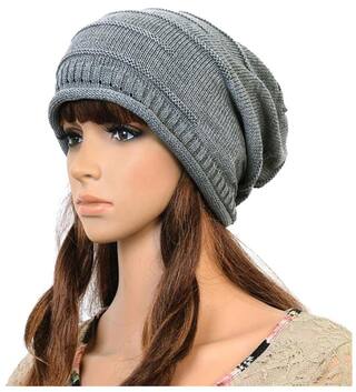 Women Men Warm Ski Knitted Crochet Baggy Beanie Hat Beret Gray