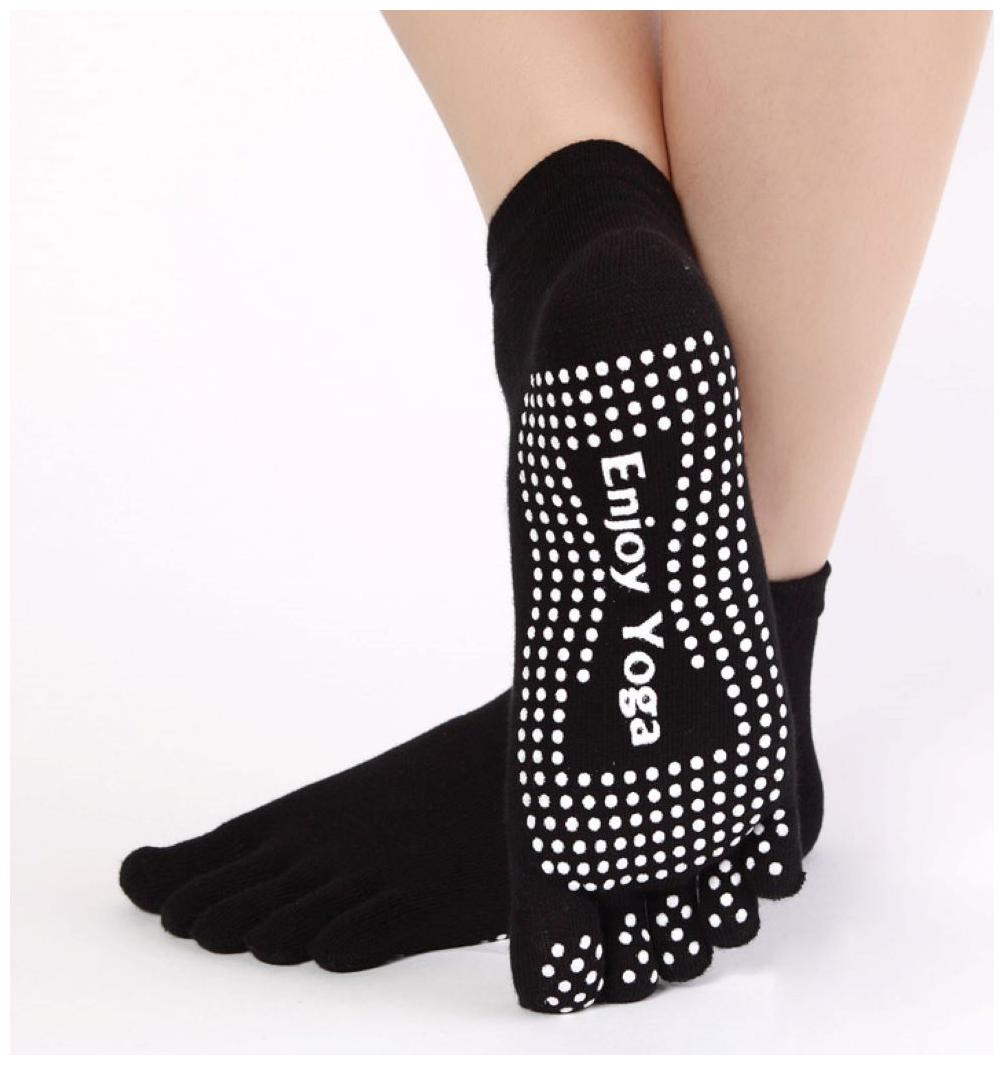 

Womens Cotton Yoga Gym Non Slip Massage Toe Socks (Black)