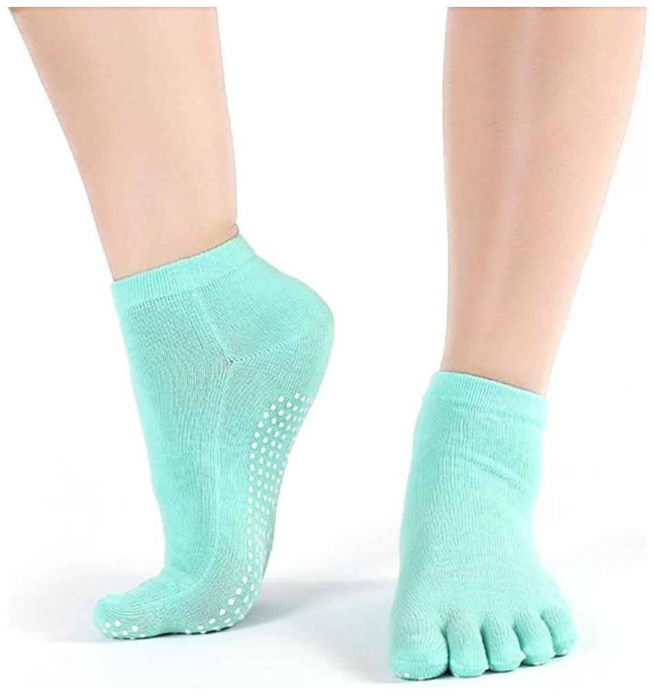

Womens Cotton Yoga Gym Non Slip Massage Toe Socks (Green)