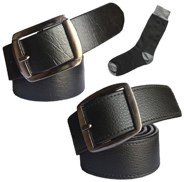 Ws deal men's black leatherite needle pin point buckle belts with black shocks (pack of three) size from 28 to 40