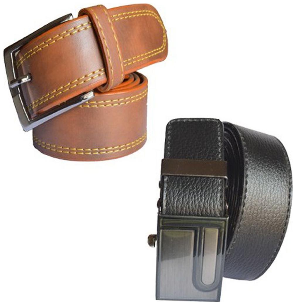 

Ws deal mens brown leatherlite needle pin point buckle belt with black leatherlite auto lock buckle belt (combo) size form 28 to 40