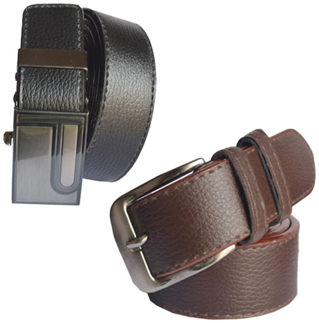 

Ws deal mens black leatherlite auto lock buckle belt with brown leatherlite needle pin point buckle belt (combo) size form 28 to 40