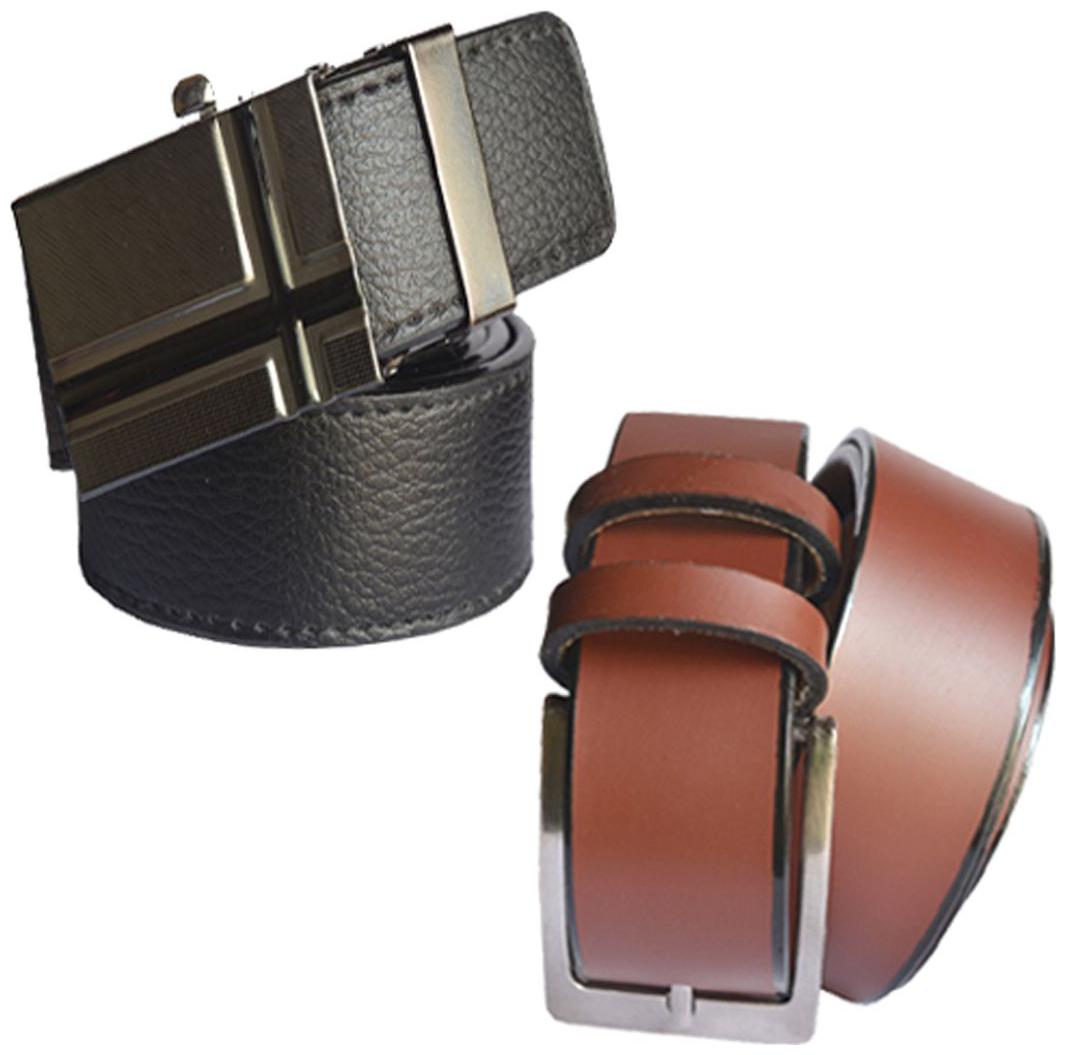 

Ws deal mens black leatherlite auto lock buckle belt with brown leatherlite needle pin point buckle belt (combo) size form 28 to 40