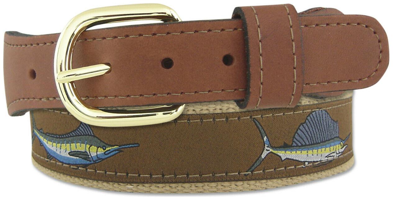 

Zep-Pro Embroidered Leather Canvas BILLFISH Slam RIBBON Belt Marlin Sailfish