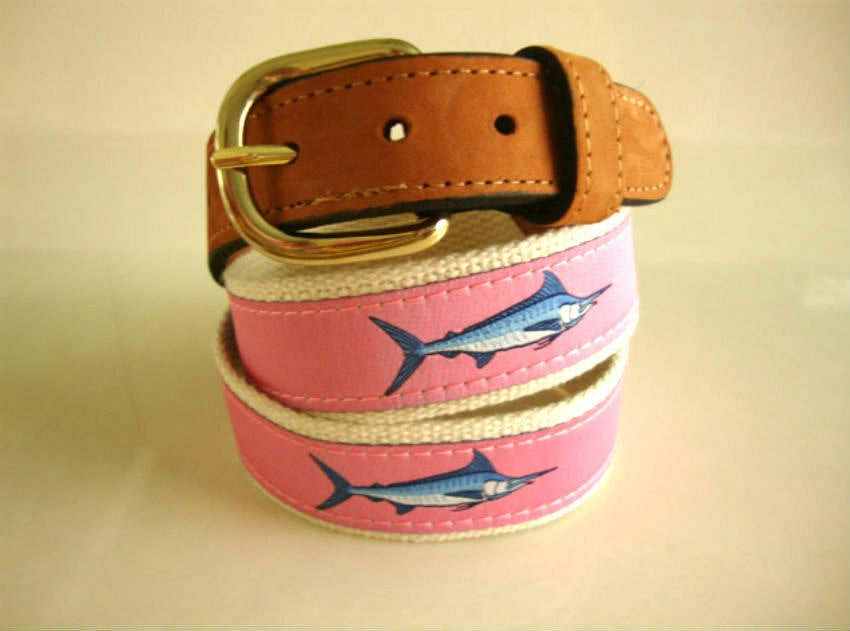 

ZEP-PRO Embroidered Leather Canvas Ribbon Fishing Belt MARLIN PINK pic size