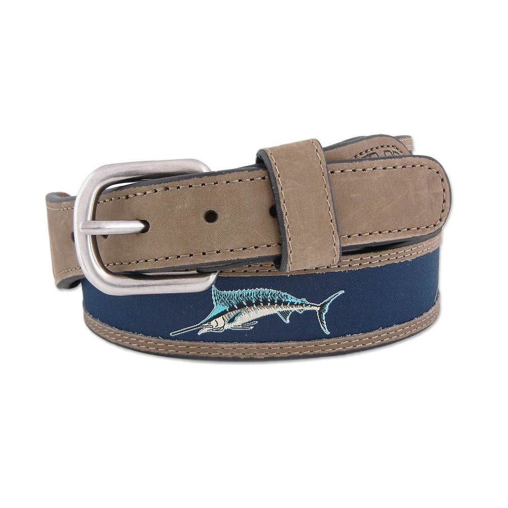 

ZEP-PRO Embroidered Leather DOLPHIN or MARLIN Crazy Horse Ribbon Belt