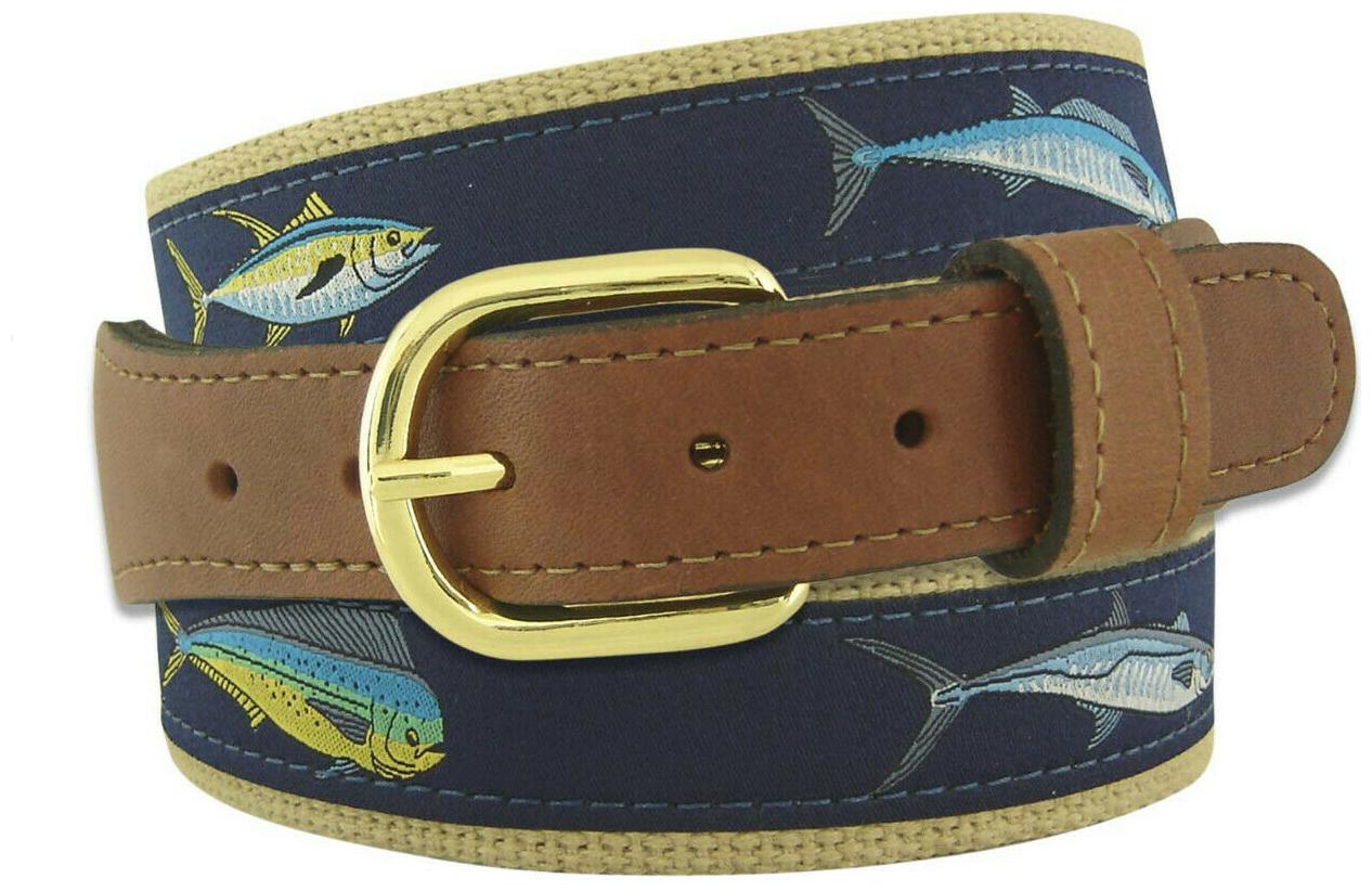 

Zep-Pro Mens Embroidered Leather Canvas OffShore Slam Belt Mahi Tuna King Wahoo