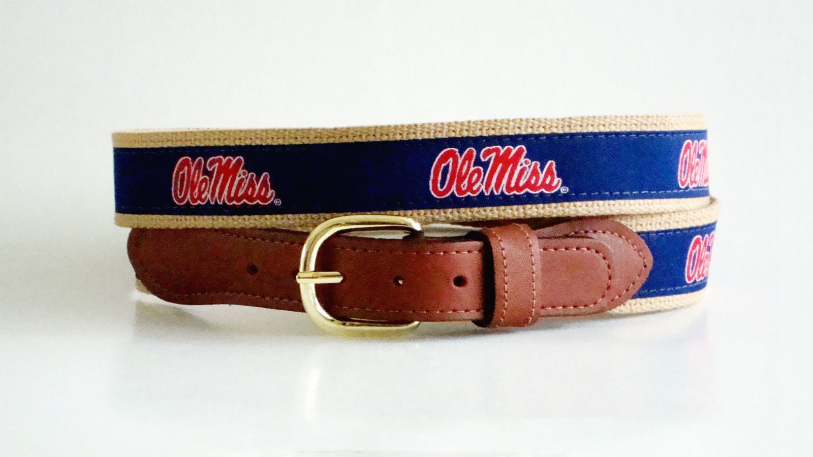 

ZEP PRO University Mississippi Ole Miss Leather Canvas Embroidered Ribbon Belt