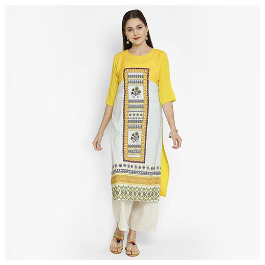 

1 Stop Fashion Women Yellow Printed Regular Kurta