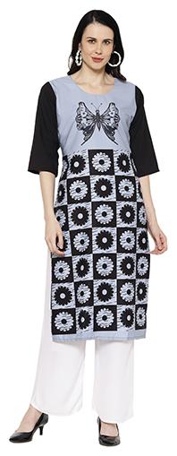 

1 Stop Fashion Women Grey Printed Regular Kurta
