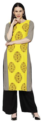 

1 Stop Fashion Women Yellow Printed Regular Kurta