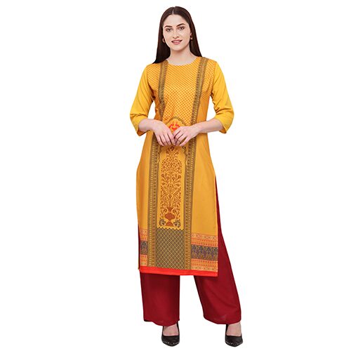 

1 Stop Fashion Women Yellow Printed Straight Kurta