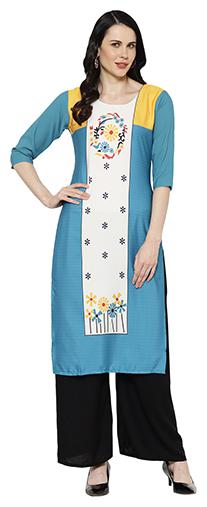 

1 Stop Fashion Women Blue Printed Regular Kurta