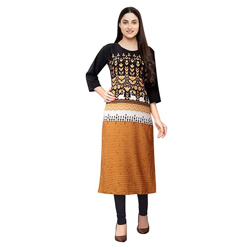 

1 Stop Fashion Women Brown Printed Straight Kurta