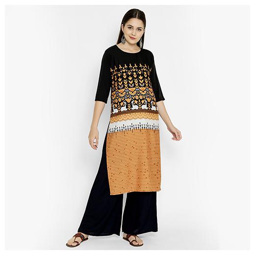 

1 Stop Fashion Women Black Printed Regular Kurta
