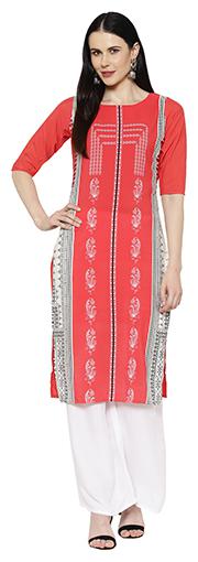 

1 Stop Fashion Women Peach Printed Regular Kurta