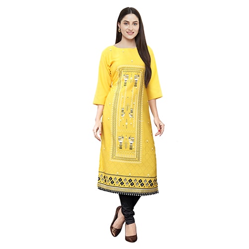 

1 Stop Fashion Women Yellow Printed Straight Kurta
