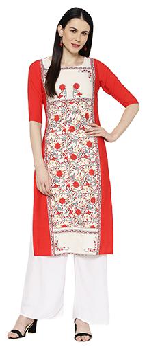 

1 Stop Fashion Women Red Floral Regular Kurta