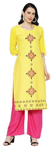 

1 Stop Fashion Women Yellow Printed Regular Kurta