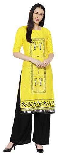 

1 Stop Fashion Women Yellow Printed Regular Kurta