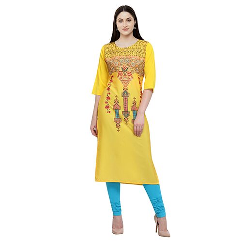 

1 Stop Fashion Women Yellow Printed Straight Kurta