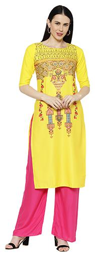

1 Stop Fashion Women Yellow Printed Regular Kurta