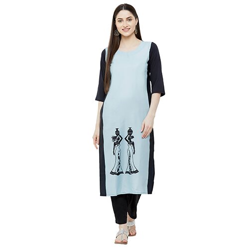 

1 Stop Fashion Women Blue Printed Straight Kurta