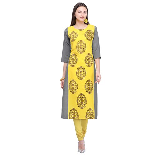

1 Stop Fashion Women Yellow Printed Straight Kurta