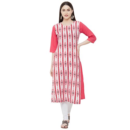 

1 Stop Fashion Women Pink Printed Straight Kurta