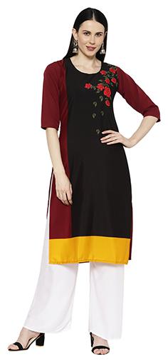 

1 Stop Fashion Women Black Floral Regular Kurta