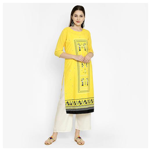 

1 Stop Fashion Women Yellow Printed Regular Kurta