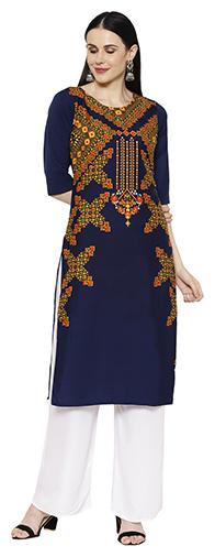 

1 Stop Fashion Women Blue Printed Regular Kurta