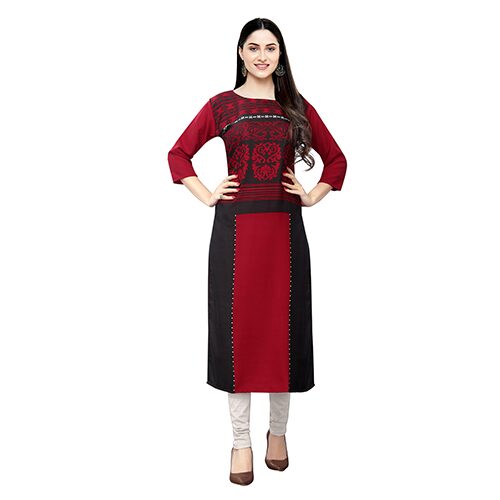

1 Stop Fashion Women Maroon Printed Straight Kurta