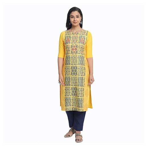 

1 Stop Fashion Women Yellow Printed Regular Kurta
