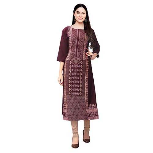 

1 Stop Fashion Women Wine Printed Straight Kurta
