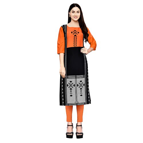

1 Stop Fashion Women Orange Printed Straight Kurta