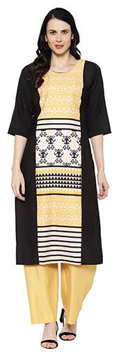 

1 Stop Fashion Women Black Printed Regular Kurta
