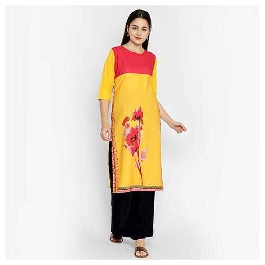 

1 Stop Fashion Women Yellow Floral Regular Kurta