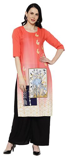 

1 Stop Fashion Women Peach Printed Regular Kurta