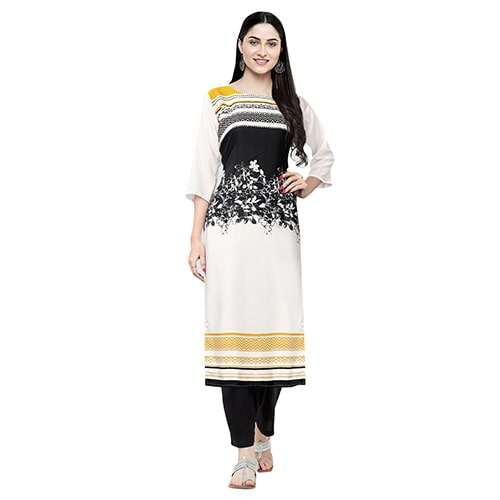 

1 Stop Fashion Women White Printed Straight Kurta