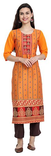 

1 Stop Fashion Women Orange Floral Regular Kurta