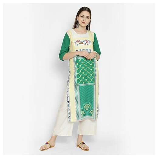 

1 Stop Fashion Women Green Printed Regular Kurta