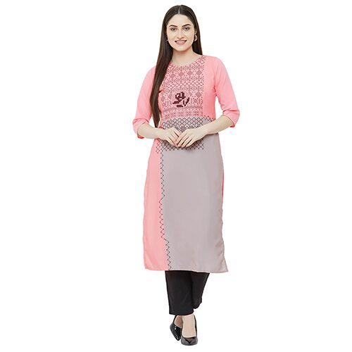 

1 Stop Fashion Women Pink Printed Straight Kurta
