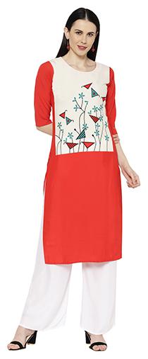 

1 Stop Fashion Women Red Printed Regular Kurta