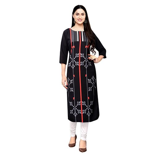 

1 Stop Fashion Women Black Printed Straight Kurta