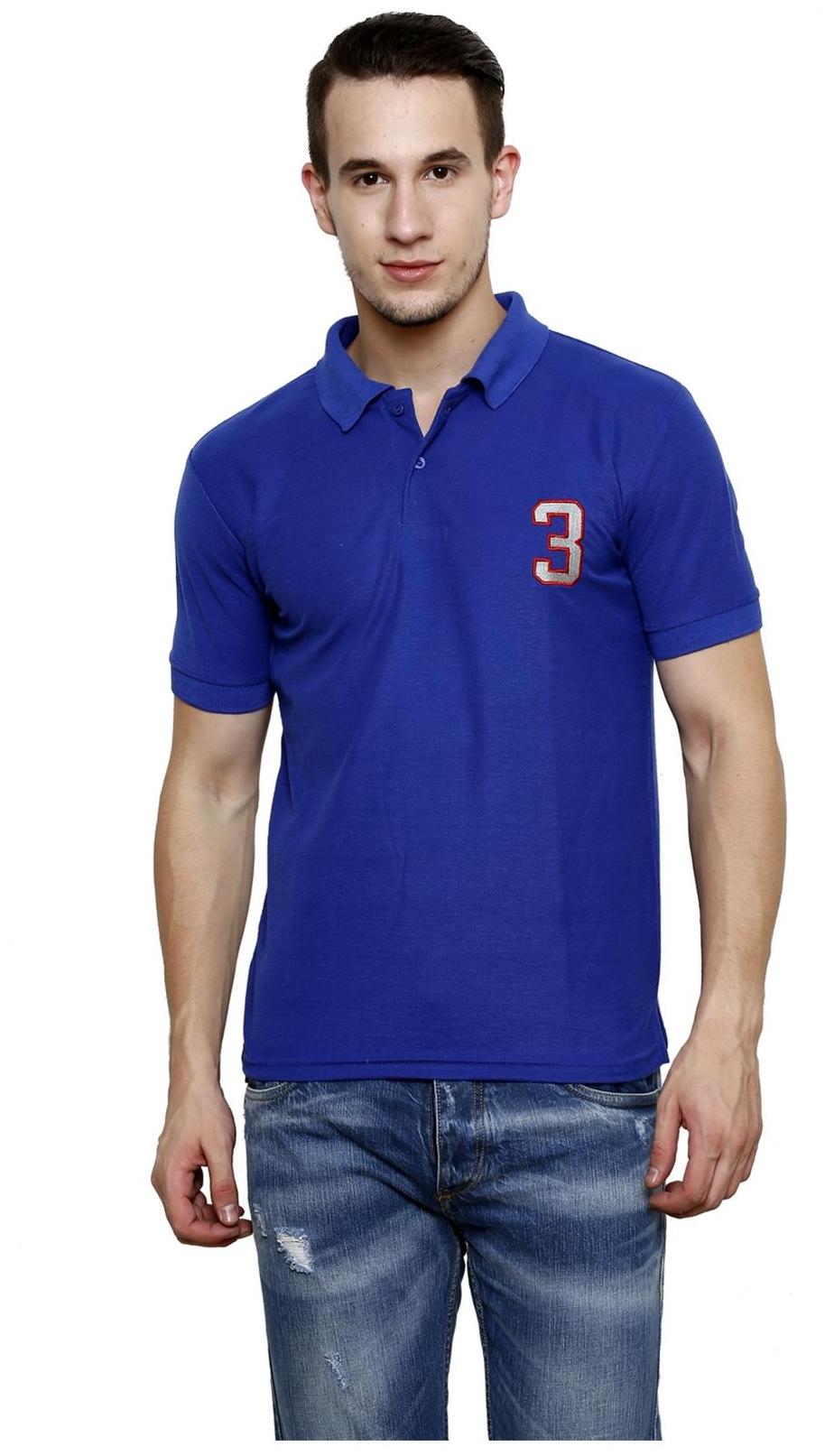 

100 Tees Men s Slim Fit Polo Solid T-Shirt - Blue