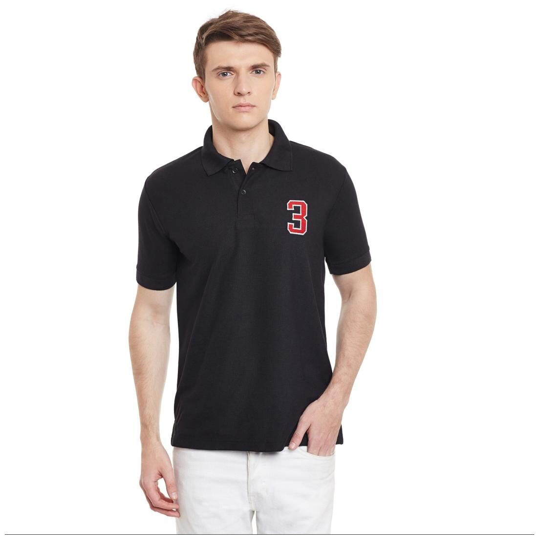 

100 Tees Men Black Slim fit Cotton Polo collar T-Shirt - Pack Of 1