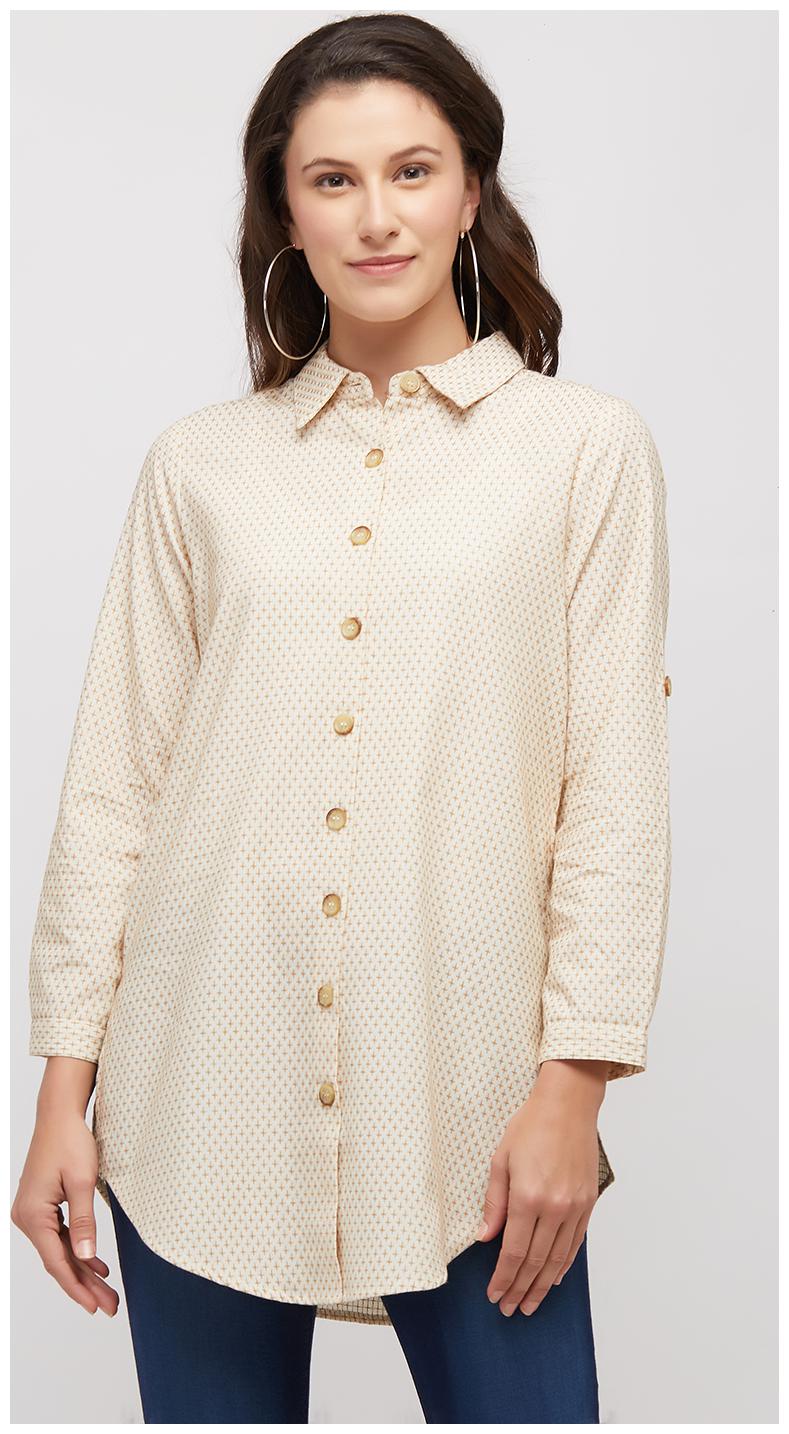 

109 F Women Beige Printed Regular Fit Shirt