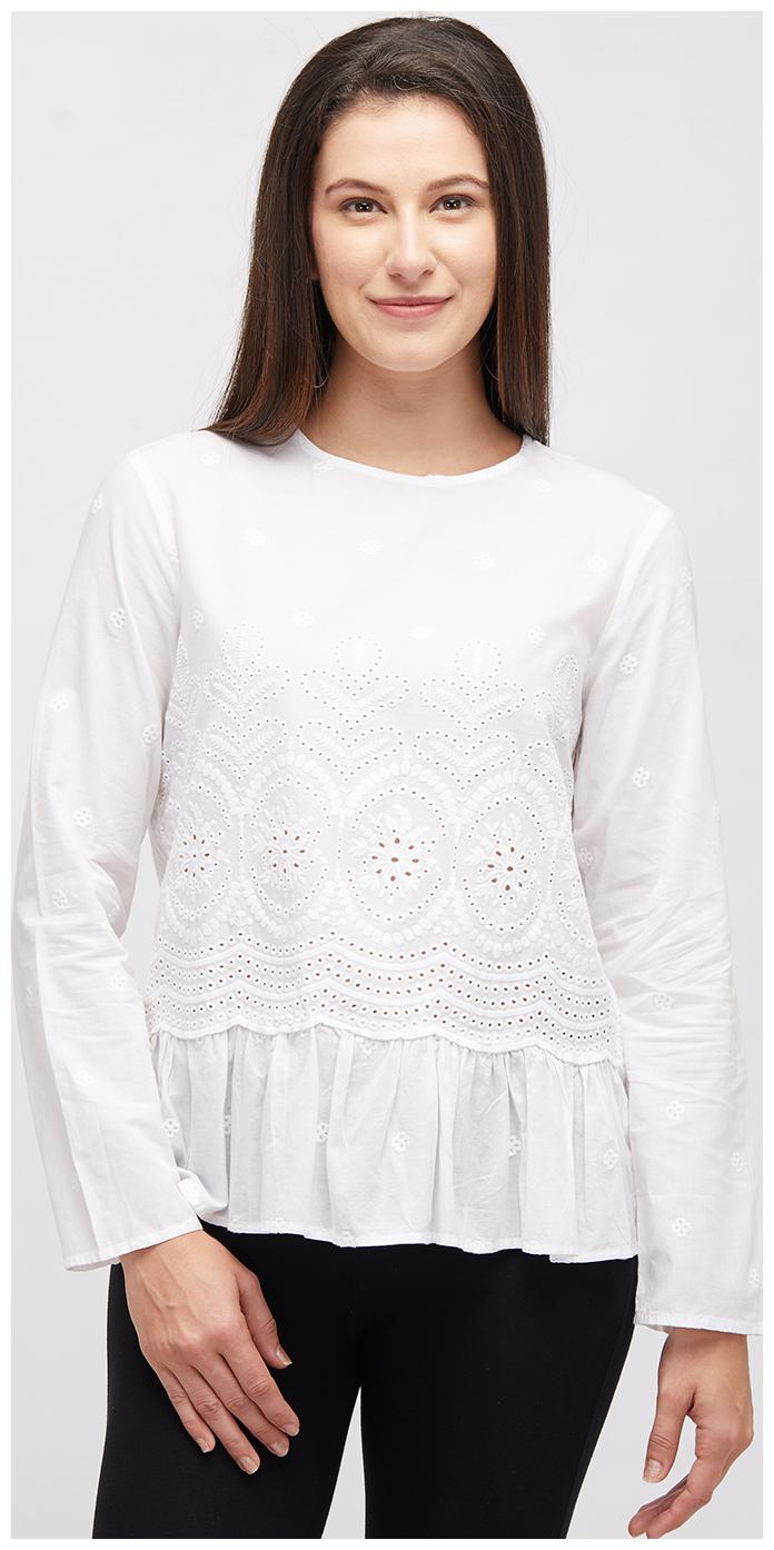 

109 F Women Embroidered Regular top - White