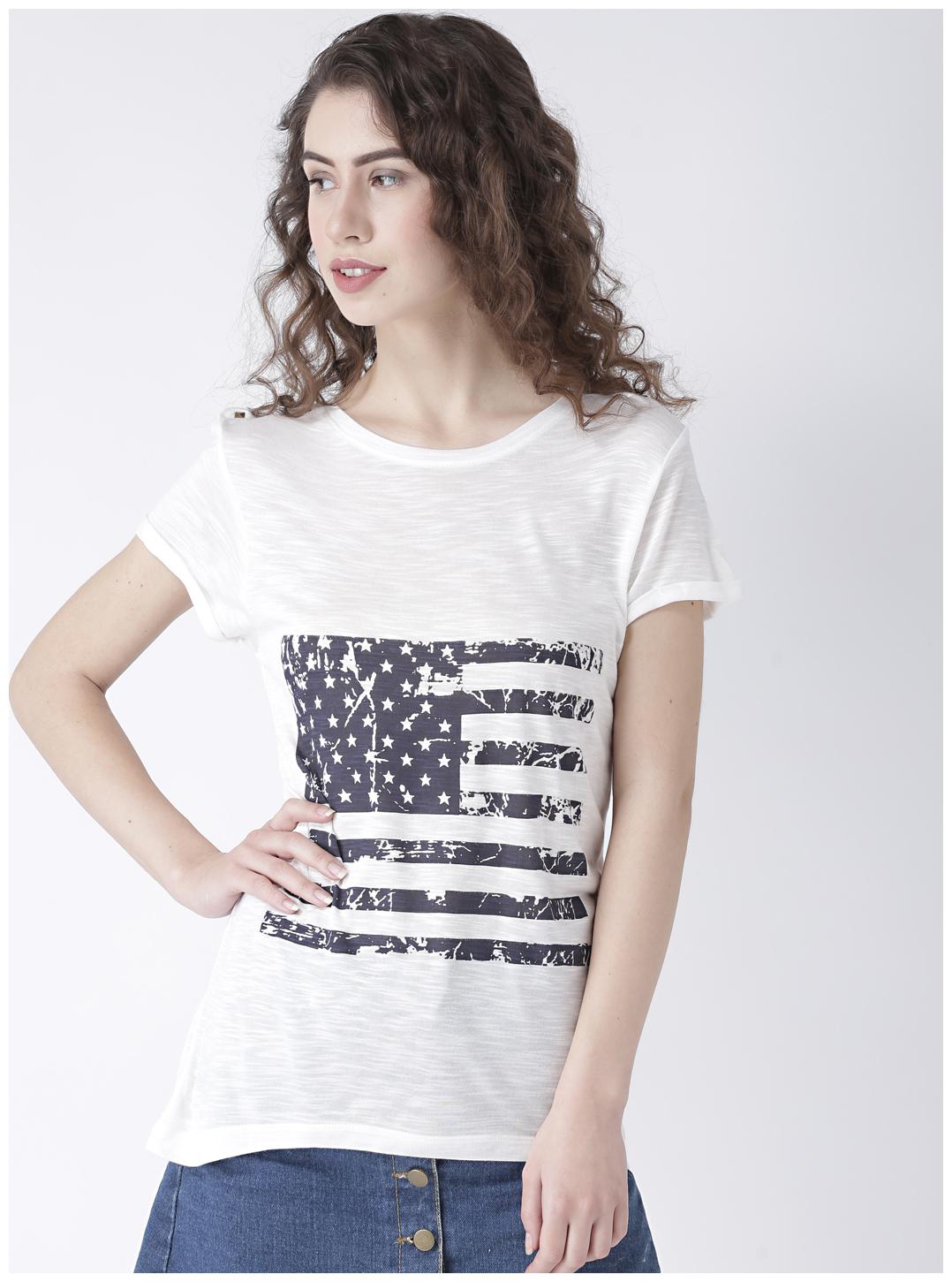 

109 F Women White Regular fit Round neck Viscose rayon T shirt